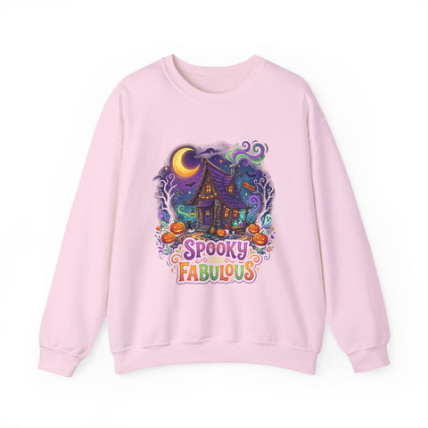 Crewneck Sweatshirt — "Spooky & Fabulous" Halloween Haunted House Graphic