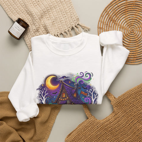 Crewneck Sweatshirt — "Spooky & Fabulous" Halloween Haunted House Graphic