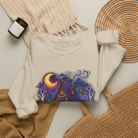 Crewneck Sweatshirt — "Spooky & Fabulous" Halloween Haunted House Graphic