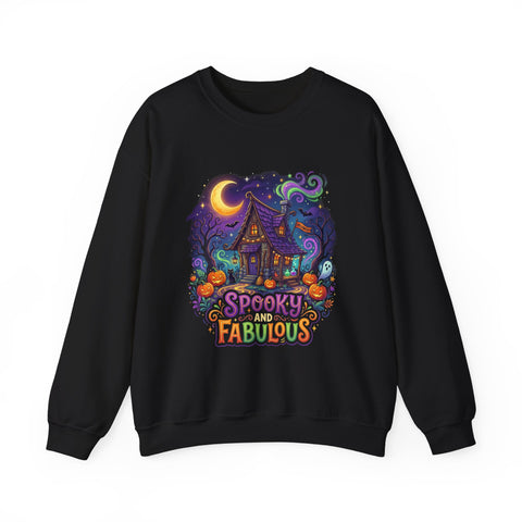Crewneck Sweatshirt — "Spooky & Fabulous" Halloween Haunted House Graphic
