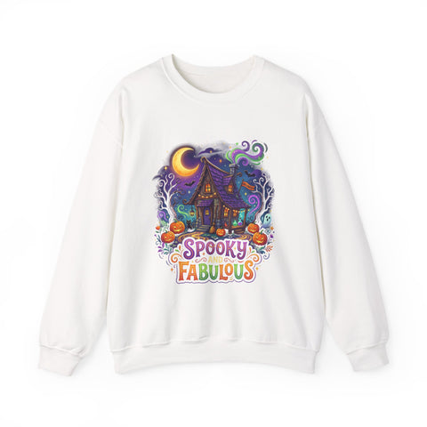 Crewneck Sweatshirt — "Spooky & Fabulous" Halloween Haunted House Graphic
