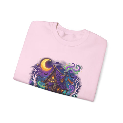Crewneck Sweatshirt — "Spooky & Fabulous" Halloween Haunted House Graphic