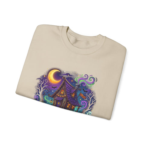 Crewneck Sweatshirt — "Spooky & Fabulous" Halloween Haunted House Graphic