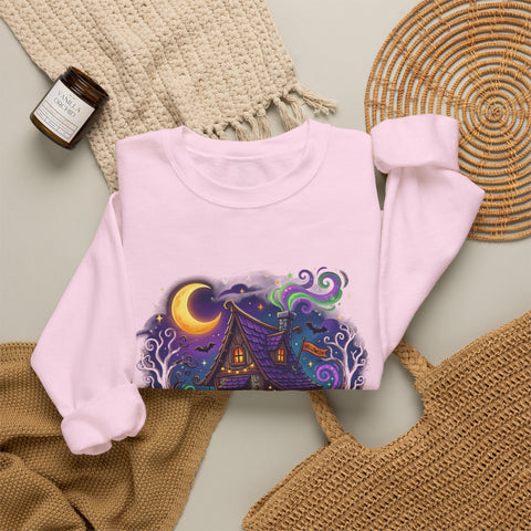Crewneck Sweatshirt — "Spooky & Fabulous" Halloween Haunted House Graphic