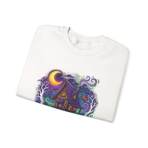 Crewneck Sweatshirt — "Spooky & Fabulous" Halloween Haunted House Graphic
