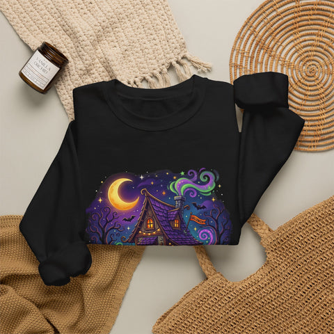 Crewneck Sweatshirt — "Spooky & Fabulous" Halloween Haunted House Graphic